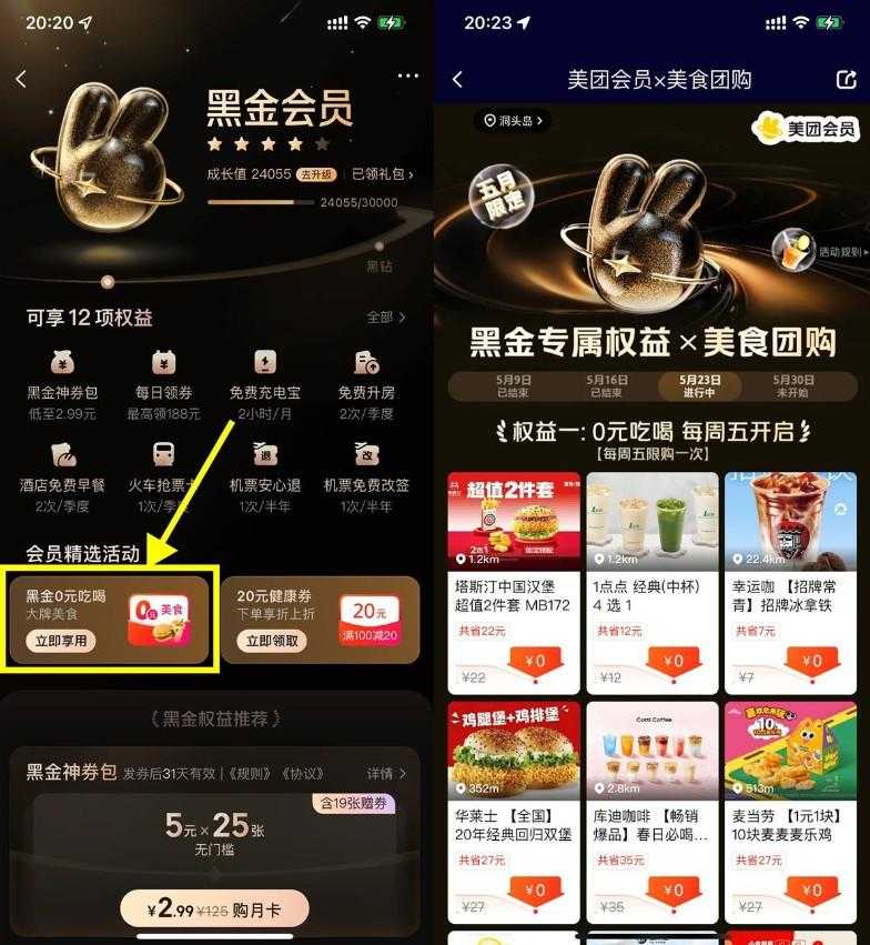美团黑金以上会员0亓休闲玩乐