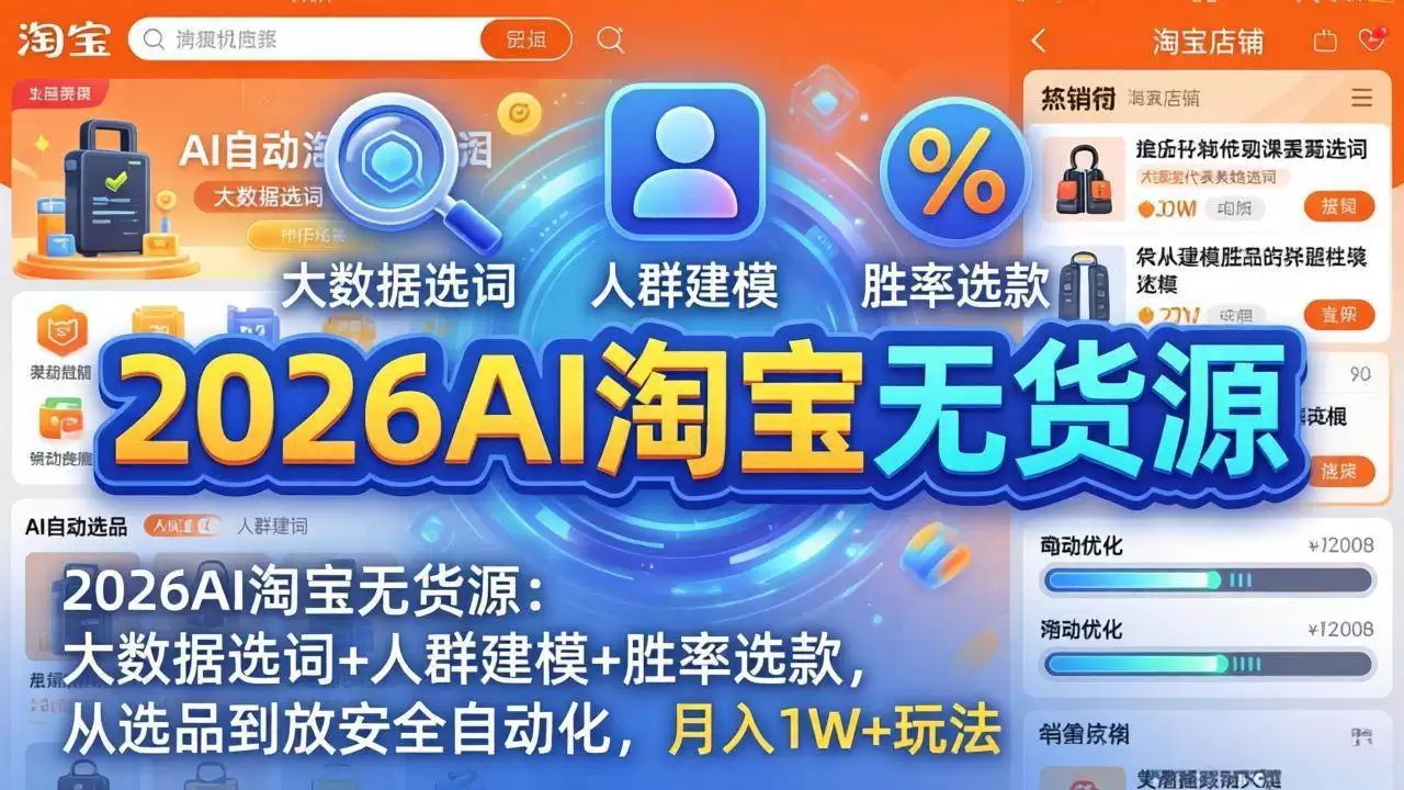 2026AI淘宝无货源：从选品到放大全自动化，月入1W+玩法